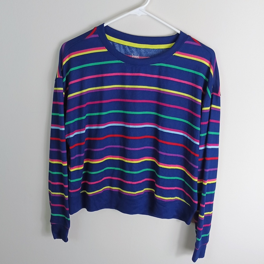 Jenni Intimates Top Womens XS Blue Multi Color Striped Long Sleeve Excellent